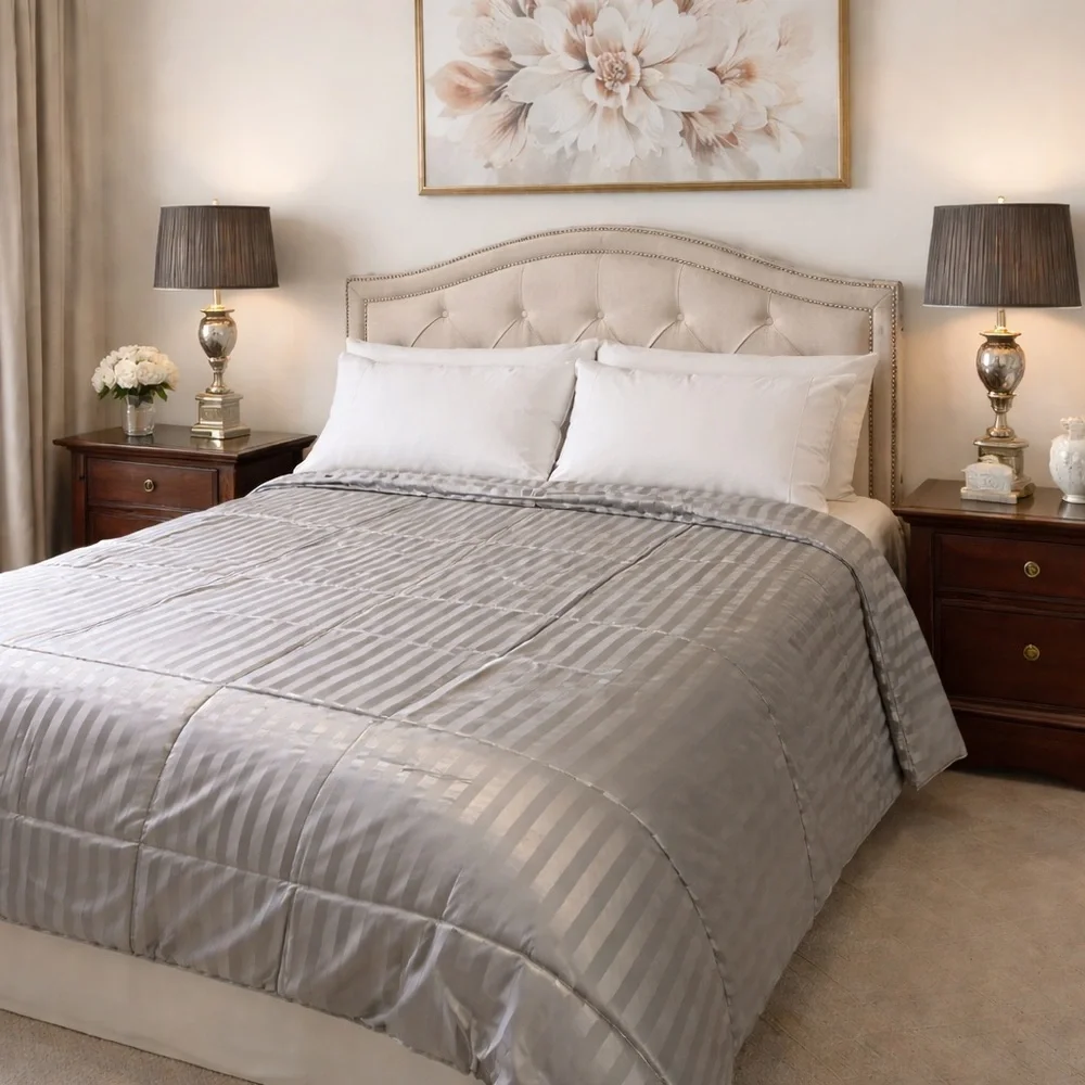 Striped Comforter Bedspread Ultra Stripes Luxury Hotel Style Silver Full Queen